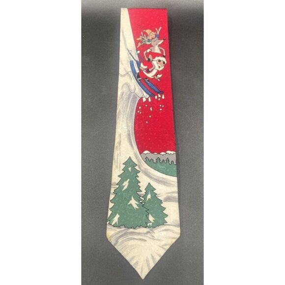 Hallmark Mens Neck Tie Santa Elf's Red Christmas Tree Dear Novelty Holidays 56" - Picture 1 of 8